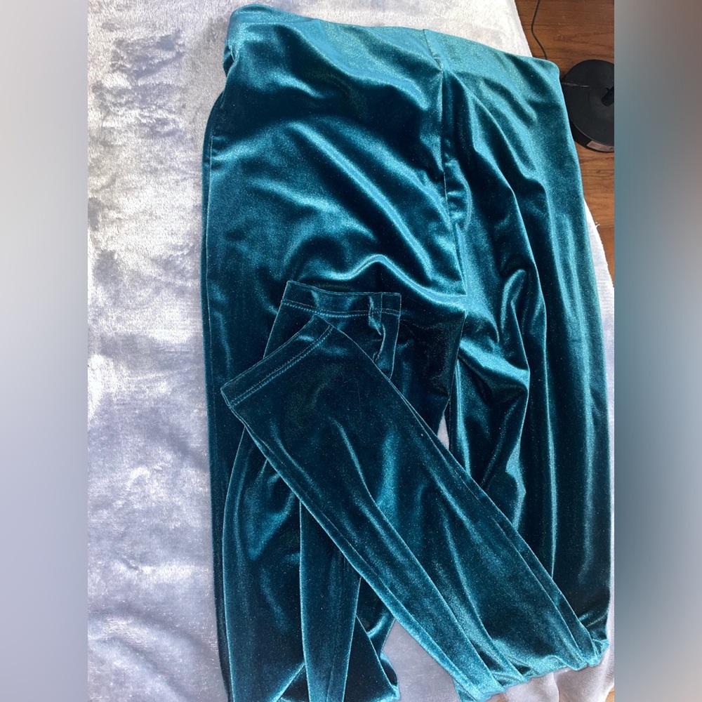 Ann Taylor Velour Trouser Leggings- Velvet Turquoise Stretch Elastic Pants